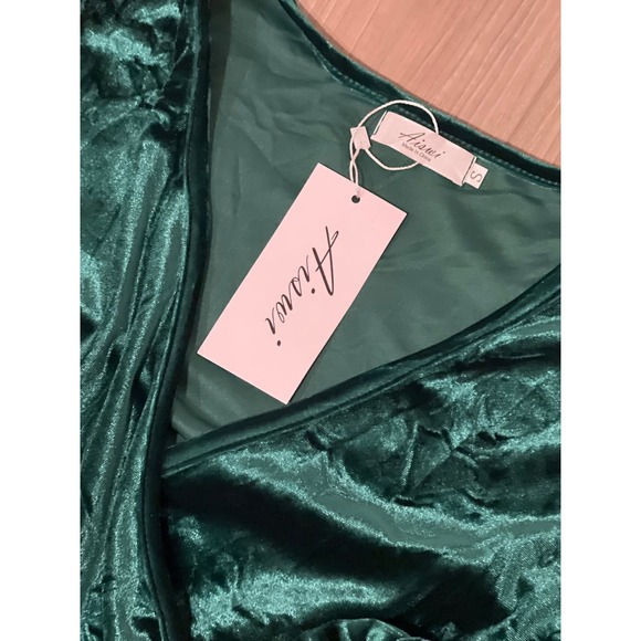 Green, Long‎ Sleeve, Velvet Midi Dress, Size S, 805-X - Picture 3 of 3